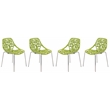 LeisureMod Modern Asbury Dining Side Chair With Chromed Legs in Green Set of 4