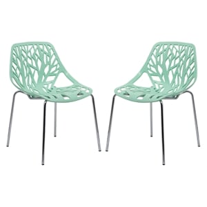 LeisureMod Modern Asbury Dining Side Chair With Chromed Legs in Mint Set of 2