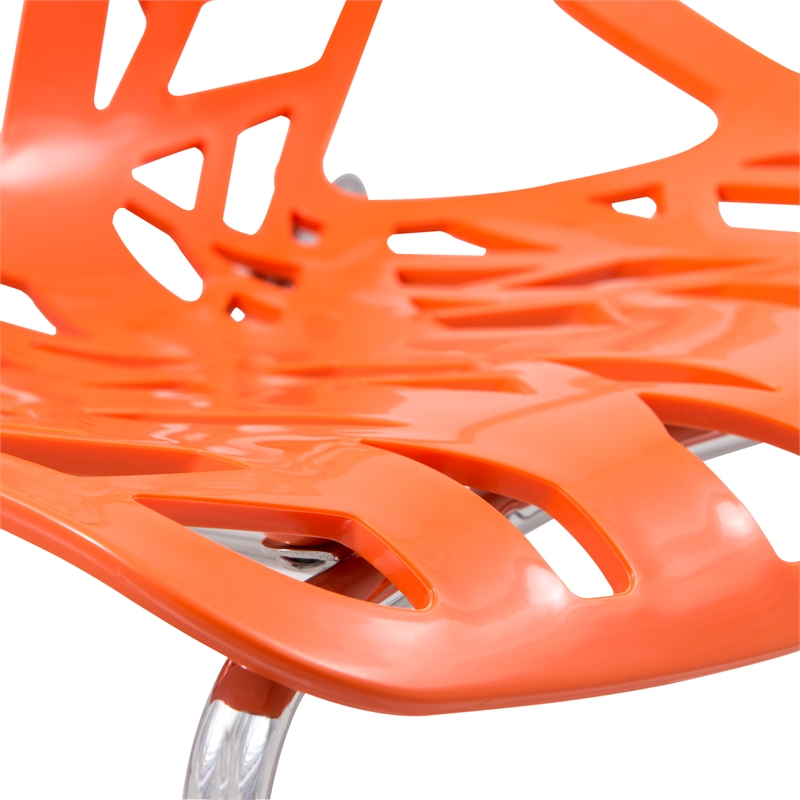 LeisureMod Modern Asbury Dining Side Chair With Chromed Legs in Orange