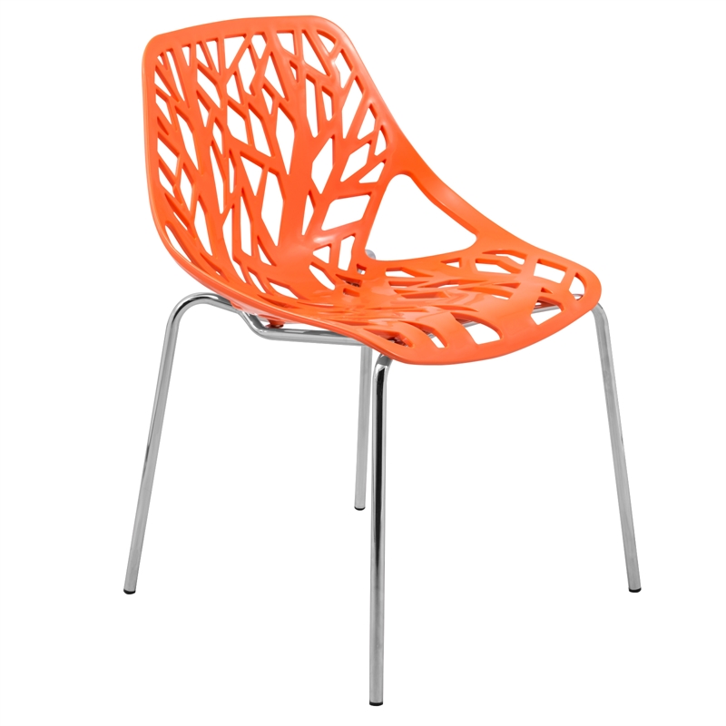 LeisureMod Modern Asbury Dining Side Chair With Chromed Legs in Orange