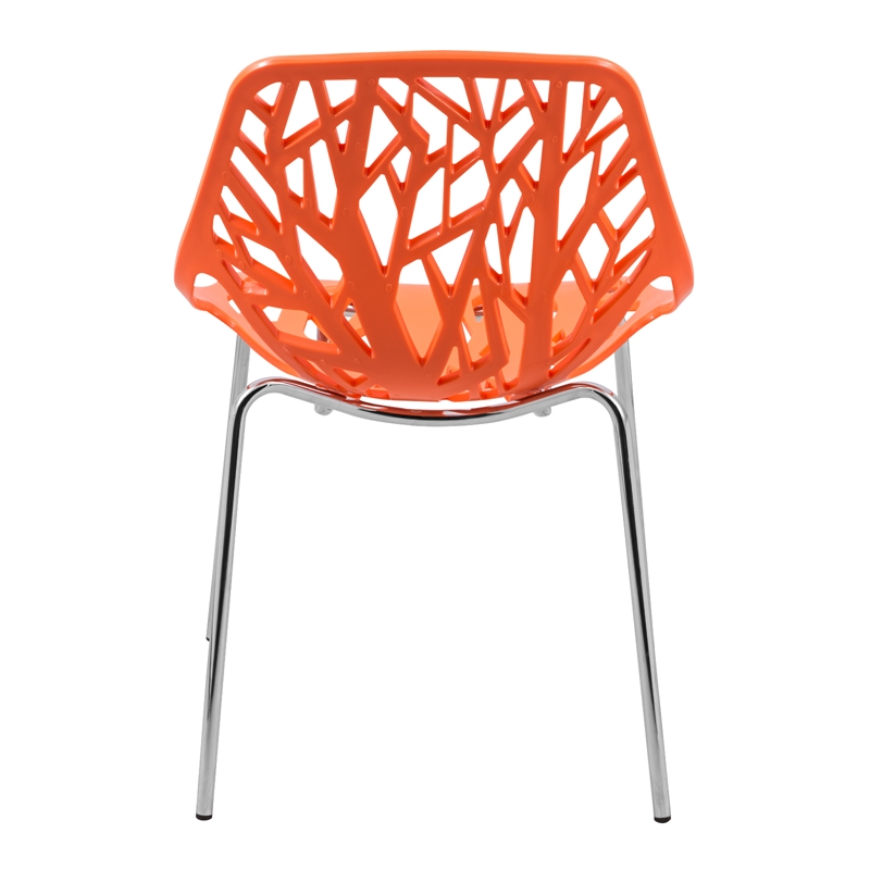 LeisureMod Modern Asbury Dining Side Chair With Chromed Legs in Orange Set of 2