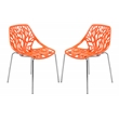 LeisureMod Modern Asbury Dining Side Chair With Chromed Legs in Orange Set of 2