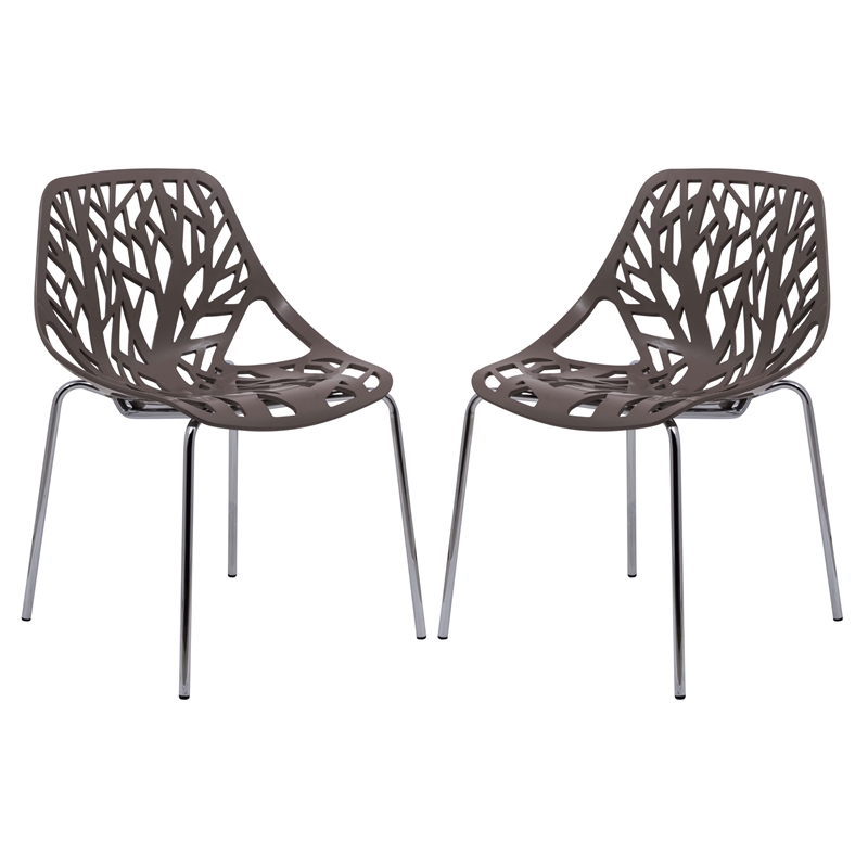 LeisureMod Modern Asbury Dining Side Chair With Chromed Legs in Taupe Set of 2