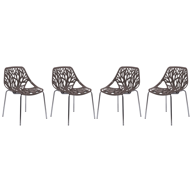 LeisureMod Modern Asbury Dining Side Chair With Chromed Legs in Taupe Set of 4