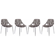 LeisureMod Modern Asbury Dining Side Chair With Chromed Legs in Taupe Set of 4