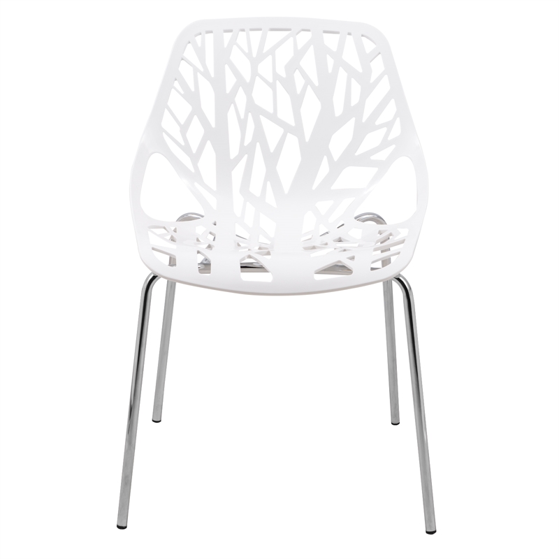 LeisureMod Modern Asbury Dining Side Chair With Chromed Legs in White