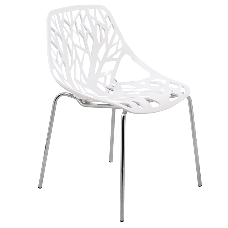 LeisureMod Modern Asbury Dining Side Chair With Chromed Legs in White