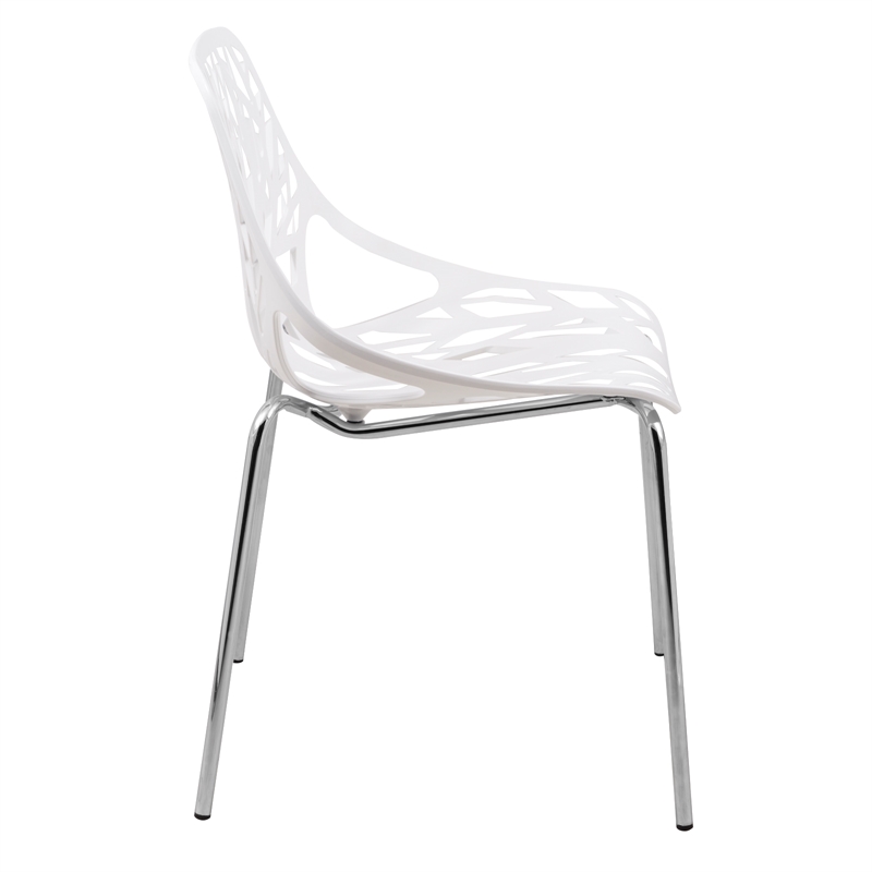 LeisureMod Modern Asbury Dining Side Chair With Chromed Legs in White Set of 2