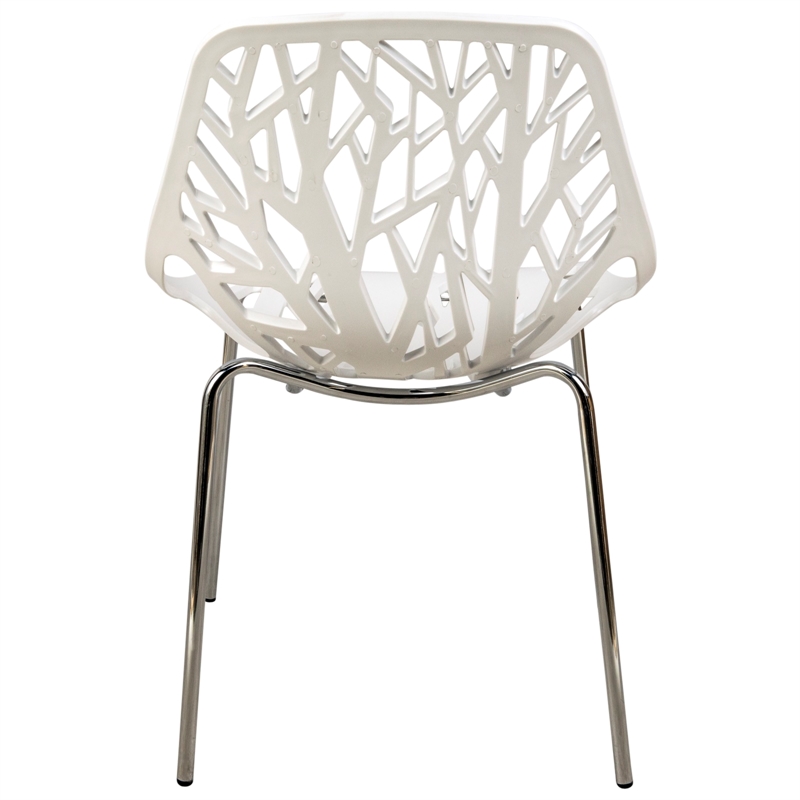 LeisureMod Modern Asbury Dining Side Chair With Chromed Legs in White Set of 2