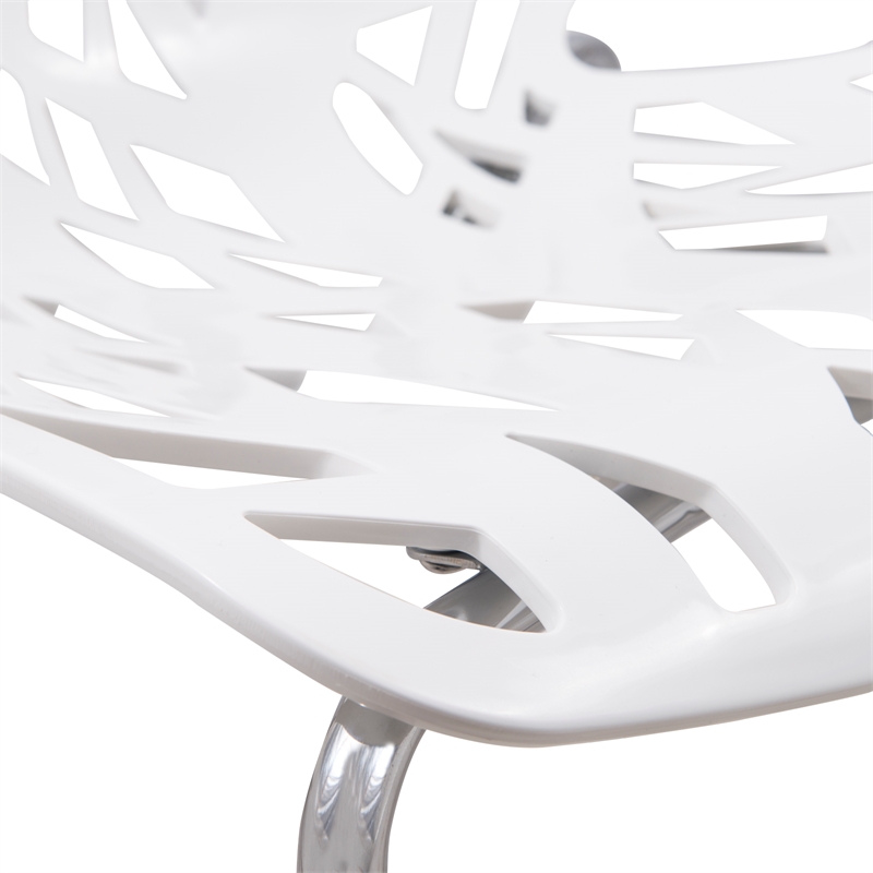 LeisureMod Modern Asbury Dining Side Chair With Chromed Legs in White Set of 2
