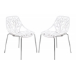 LeisureMod Modern Asbury Dining Side Chair With Chromed Legs in White Set of 2