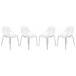 LeisureMod Modern Asbury Dining Side Chair With Chromed Legs in White Set of 4
