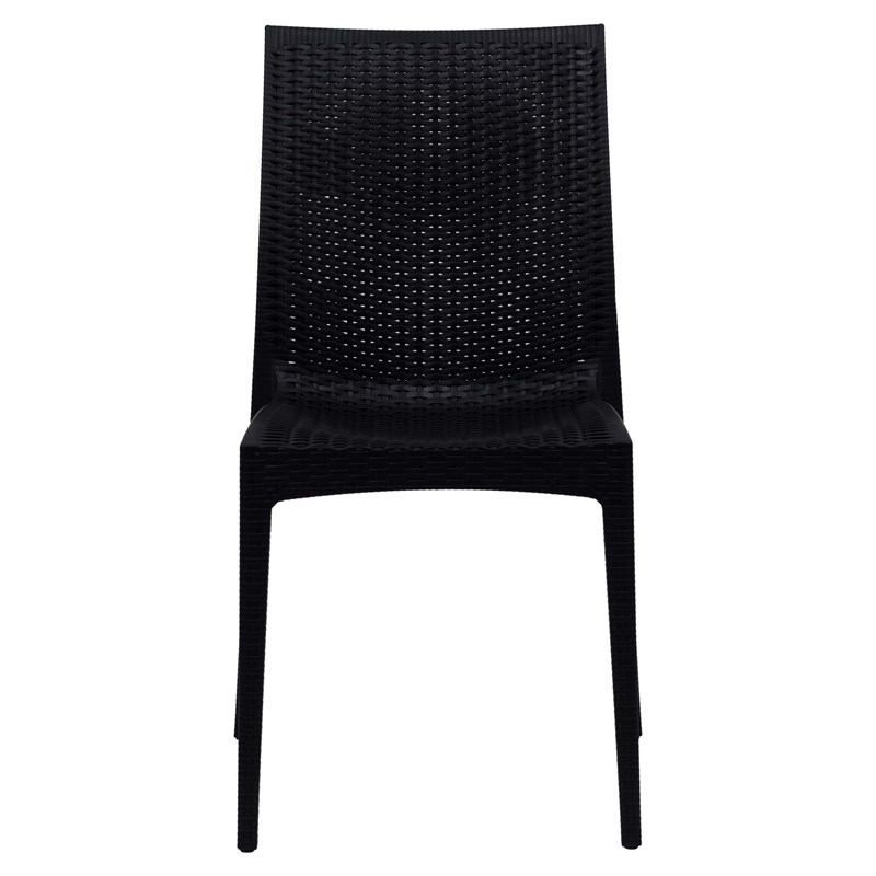 LeisureMod Modern Weave Mace Indoor Outdoor Dining Chair in Black