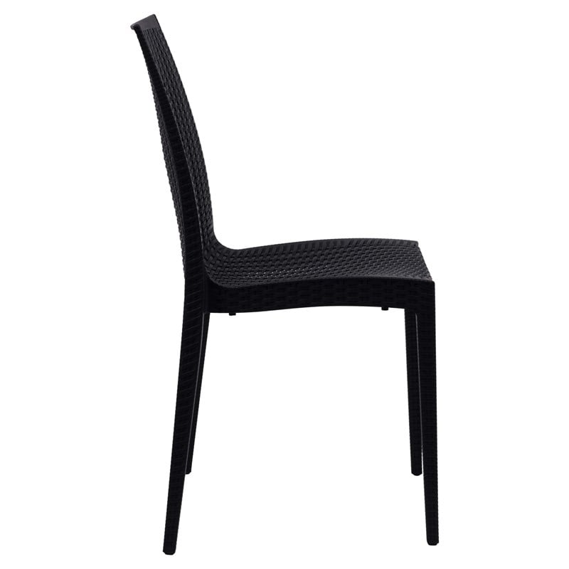 LeisureMod Modern Weave Mace Indoor Outdoor Dining Chair in Black