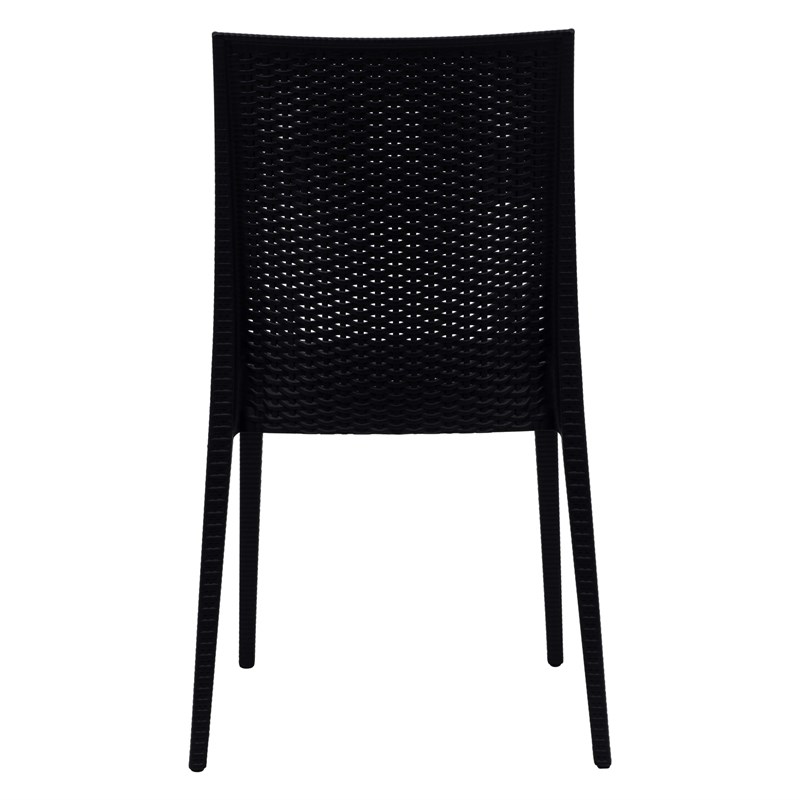 LeisureMod Modern Weave Mace Indoor Outdoor Dining Chair in Black