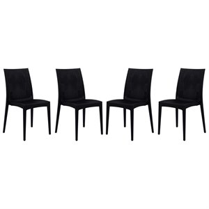 LeisureMod Modern Weave Mace Indoor Outdoor Dining Chair in Black Set of 4