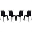 LeisureMod Modern Weave Mace Indoor Outdoor Dining Chair in Black Set of 4