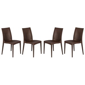 LeisureMod Modern Weave Mace Indoor Outdoor Dining Chair in Brown Set of 4
