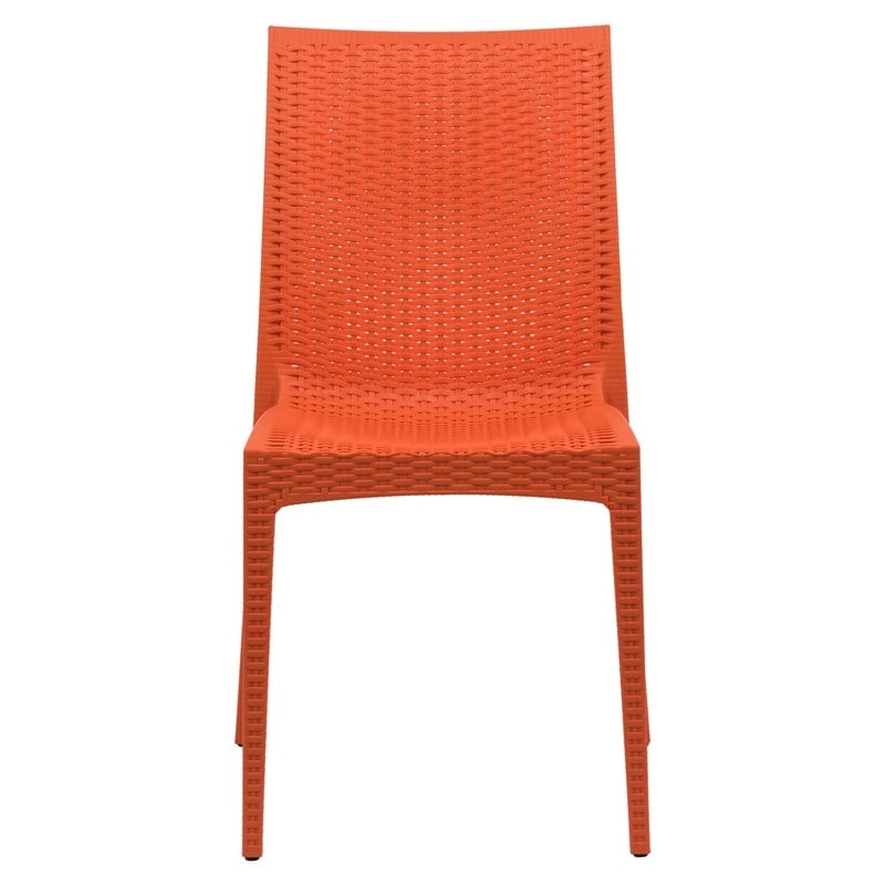 LeisureMod Modern Weave Mace Indoor Outdoor Dining Chair in Orange Set of 4
