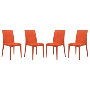 LeisureMod Modern Weave Mace Indoor Outdoor Dining Chair in Orange Set of 4