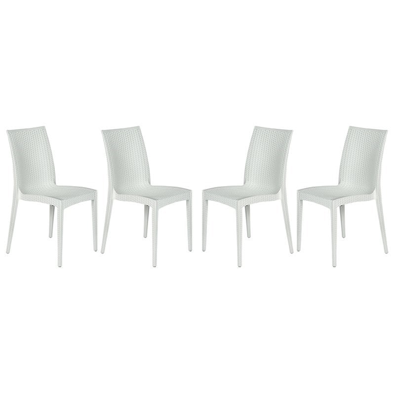 LeisureMod Modern Weave Mace Indoor Outdoor Dining Chair in White Set of 4