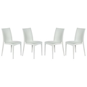 LeisureMod Modern Weave Mace Indoor Outdoor Dining Chair in White Set of 4