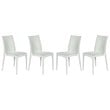 LeisureMod Modern Weave Mace Indoor Outdoor Dining Chair in White Set of 4