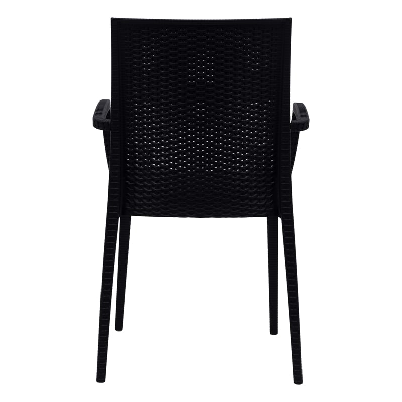 LeisureMod Modern Weave Mace Indoor Outdoor Dining Armchair in Black