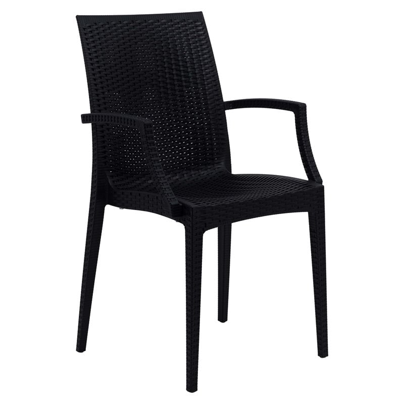 LeisureMod Modern Weave Mace Indoor Outdoor Dining Armchair in Black