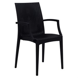 LeisureMod Modern Weave Mace Indoor Outdoor Dining Armchair in Black