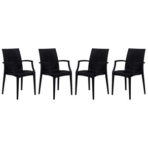 LeisureMod Modern Weave Mace Indoor Outdoor Dining Armchair in Black Set of 4