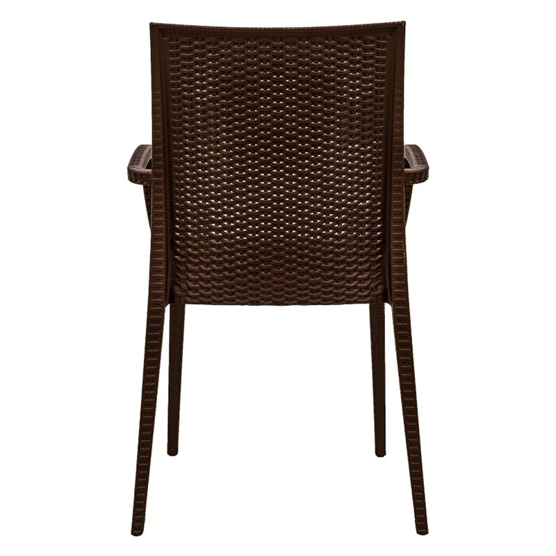 LeisureMod Modern Weave Mace Indoor Outdoor Dining Armchair in Brown Set of 4