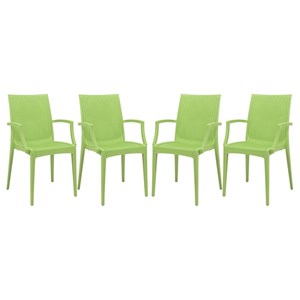 LeisureMod Modern Weave Mace Indoor Outdoor Dining Armchair in Green Set of 4