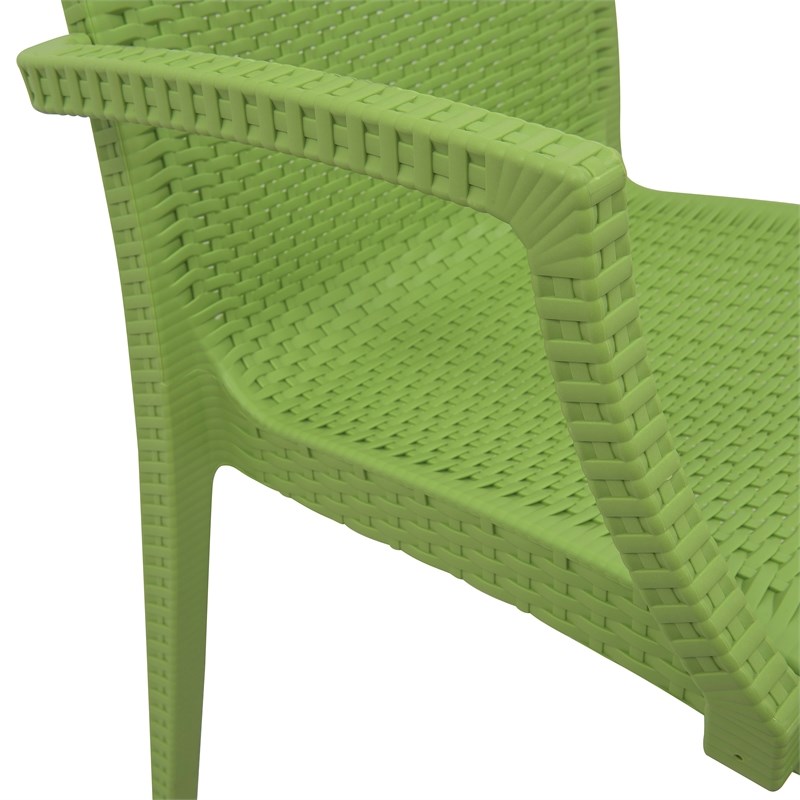 LeisureMod Modern Weave Mace Indoor Outdoor Dining Armchair in Green Set of 4