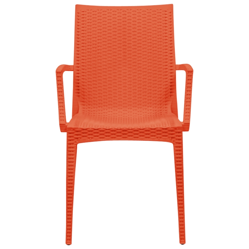 LeisureMod Modern Weave Mace Indoor Outdoor Dining Armchair in Orange Set of 2