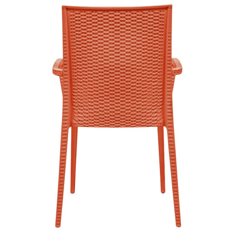LeisureMod Modern Weave Mace Indoor Outdoor Dining Armchair in Orange Set of 2