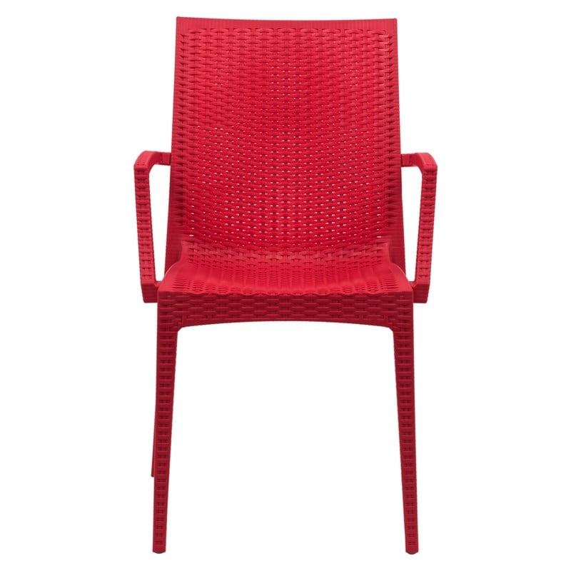 LeisureMod Modern Weave Mace Indoor Outdoor Dining Armchair in Red