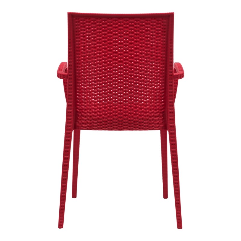 LeisureMod Modern Weave Mace Indoor Outdoor Dining Armchair in Red