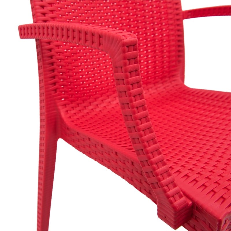LeisureMod Modern Weave Mace Indoor Outdoor Dining Armchair in Red
