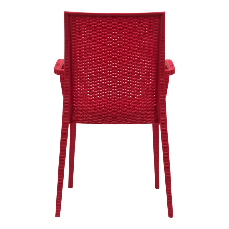 LeisureMod Modern Weave Mace Indoor Outdoor Dining Armchair in Red Set of 2