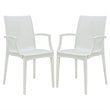 LeisureMod Modern Weave Mace Indoor Outdoor Dining Armchair in White Set of 2