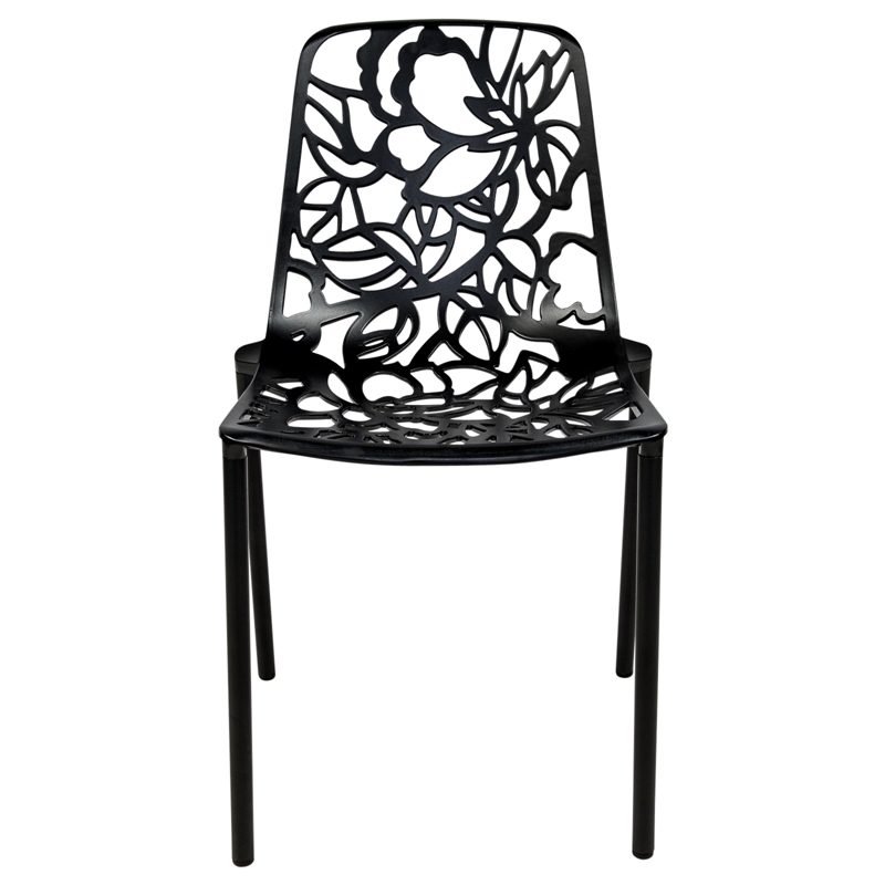 LeisureMod Devon Modern Indoor Outdoor Aluminum Dining Chair in Black Set of 2
