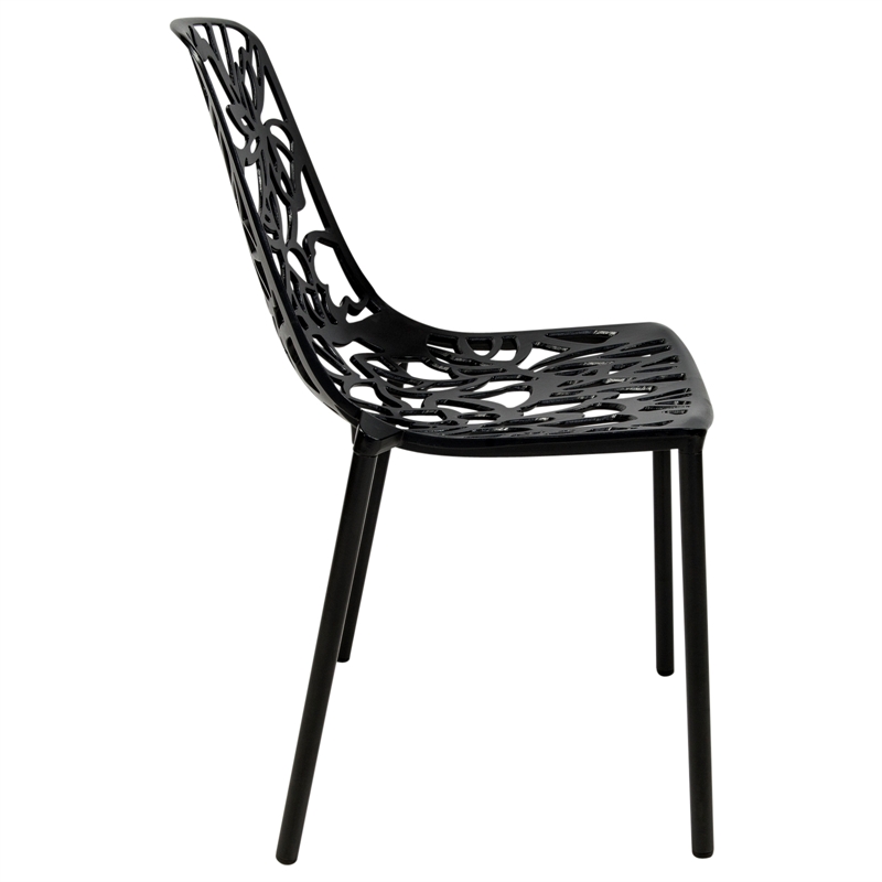 LeisureMod Devon Modern Indoor Outdoor Aluminum Dining Chair in Black Set of 4