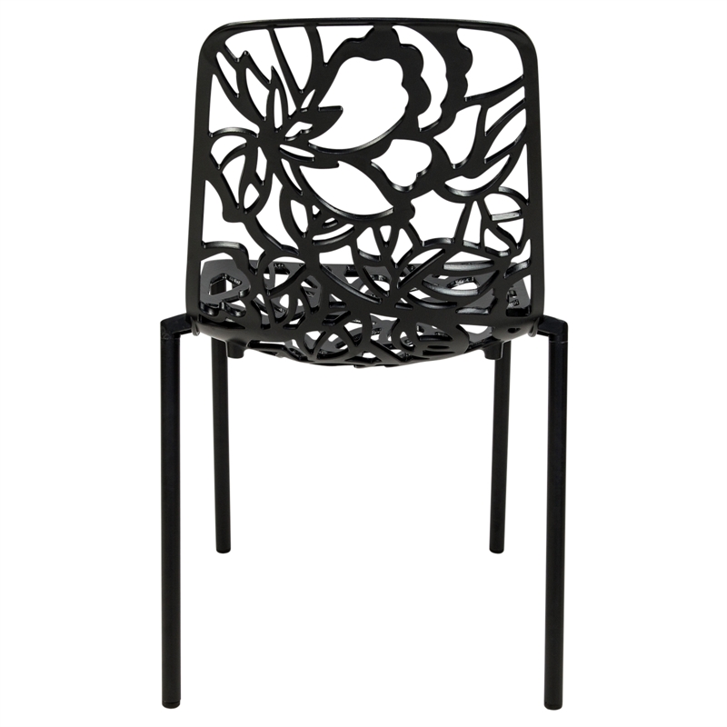 LeisureMod Devon Modern Indoor Outdoor Aluminum Dining Chair in Black Set of 4