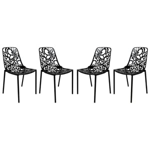 LeisureMod Devon Modern Indoor Outdoor Aluminum Dining Chair in Black Set of 4