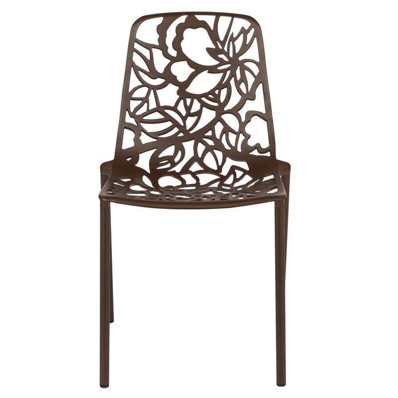 LeisureMod Devon Modern Indoor Outdoor Aluminum Dining Chair in Brown Set of 4