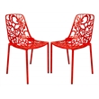 LeisureMod Devon Modern Indoor Outdoor Aluminum Dining Chair in Red Set of 2