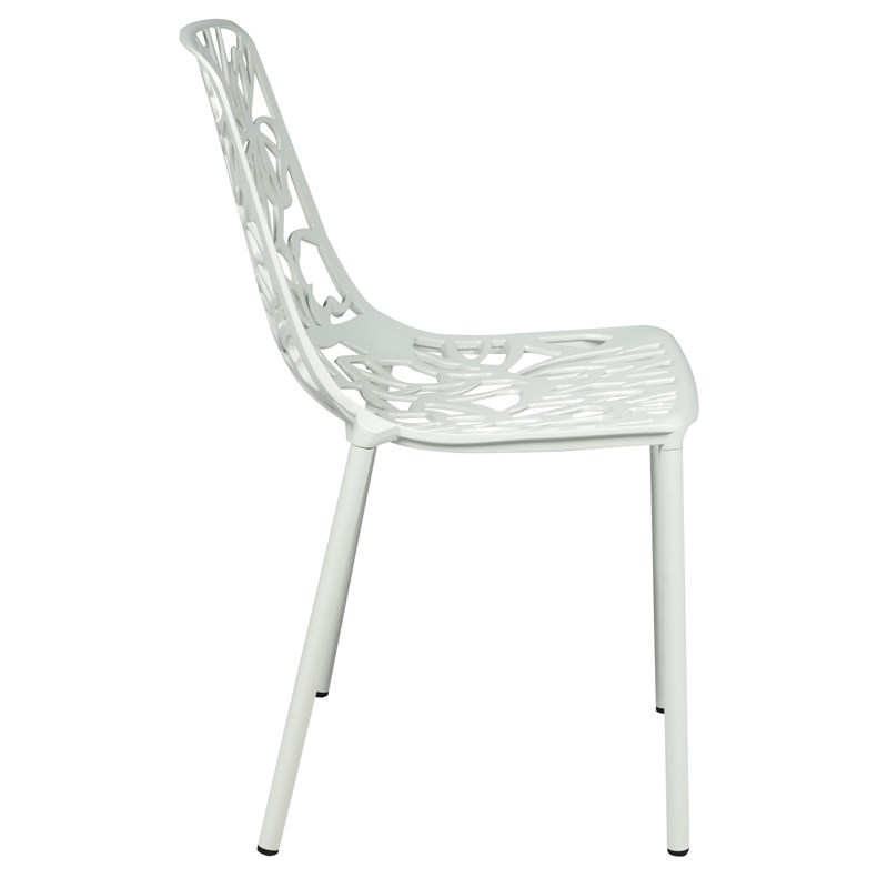 LeisureMod Devon Modern Indoor Outdoor Aluminum Dining Chair in White Set of 2