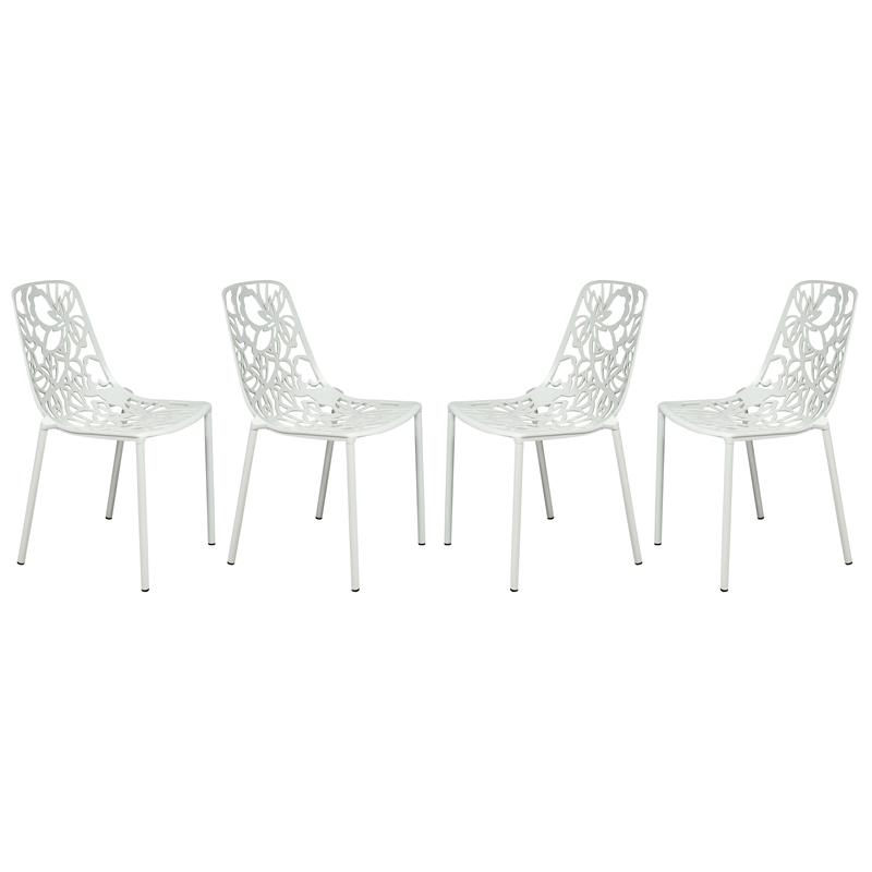 LeisureMod Devon Modern Indoor Outdoor Aluminum Dining Chair in White Set of 4