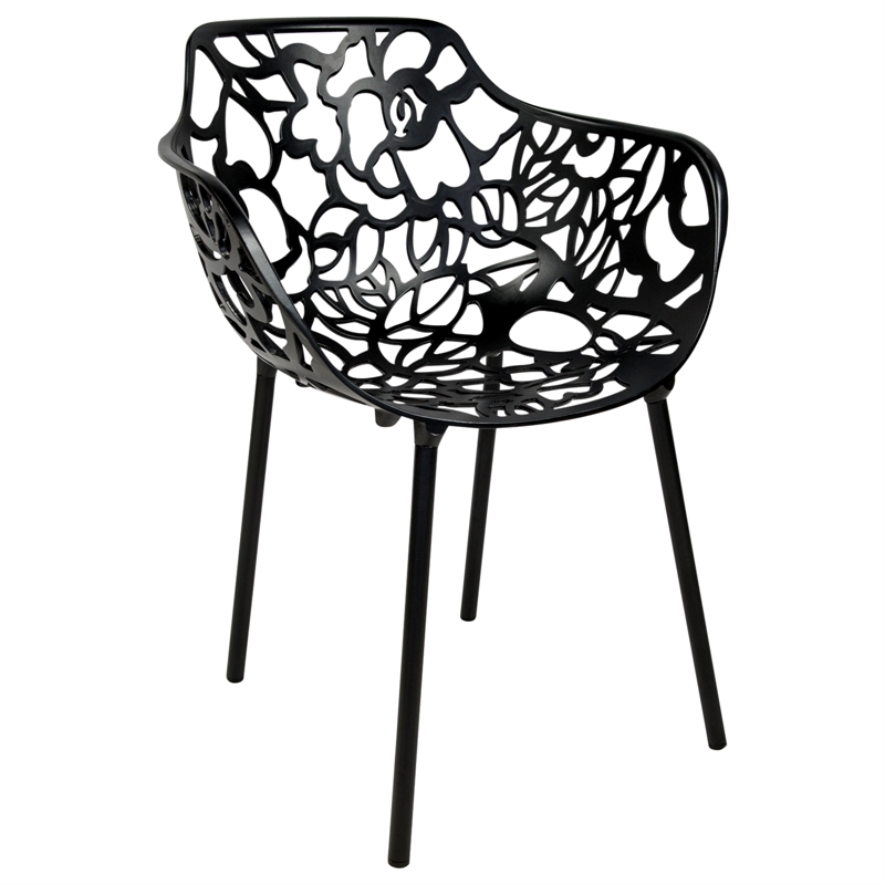 LeisureMod Devon Modern Indoor Outdoor Aluminum Dining Armchair Black